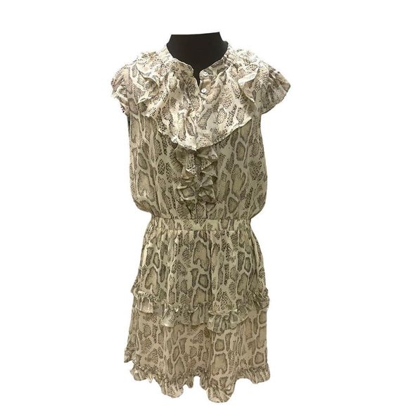 New TETC Women's Snakeskin Print Smocked Ruffle Flowy Dress Size L - Picture 2 of 6